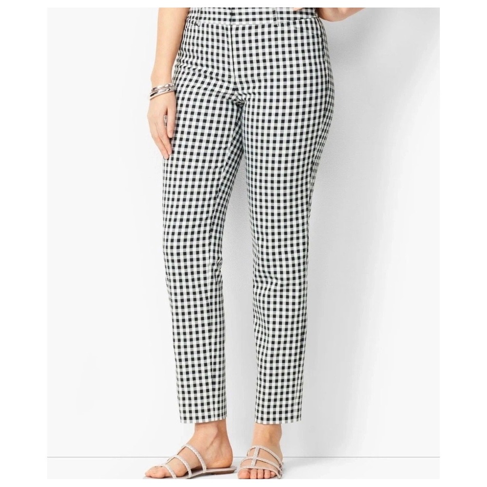 Talbots Hampshire Curvy Ankle Pants Black White Gingham Check Size 8 Office